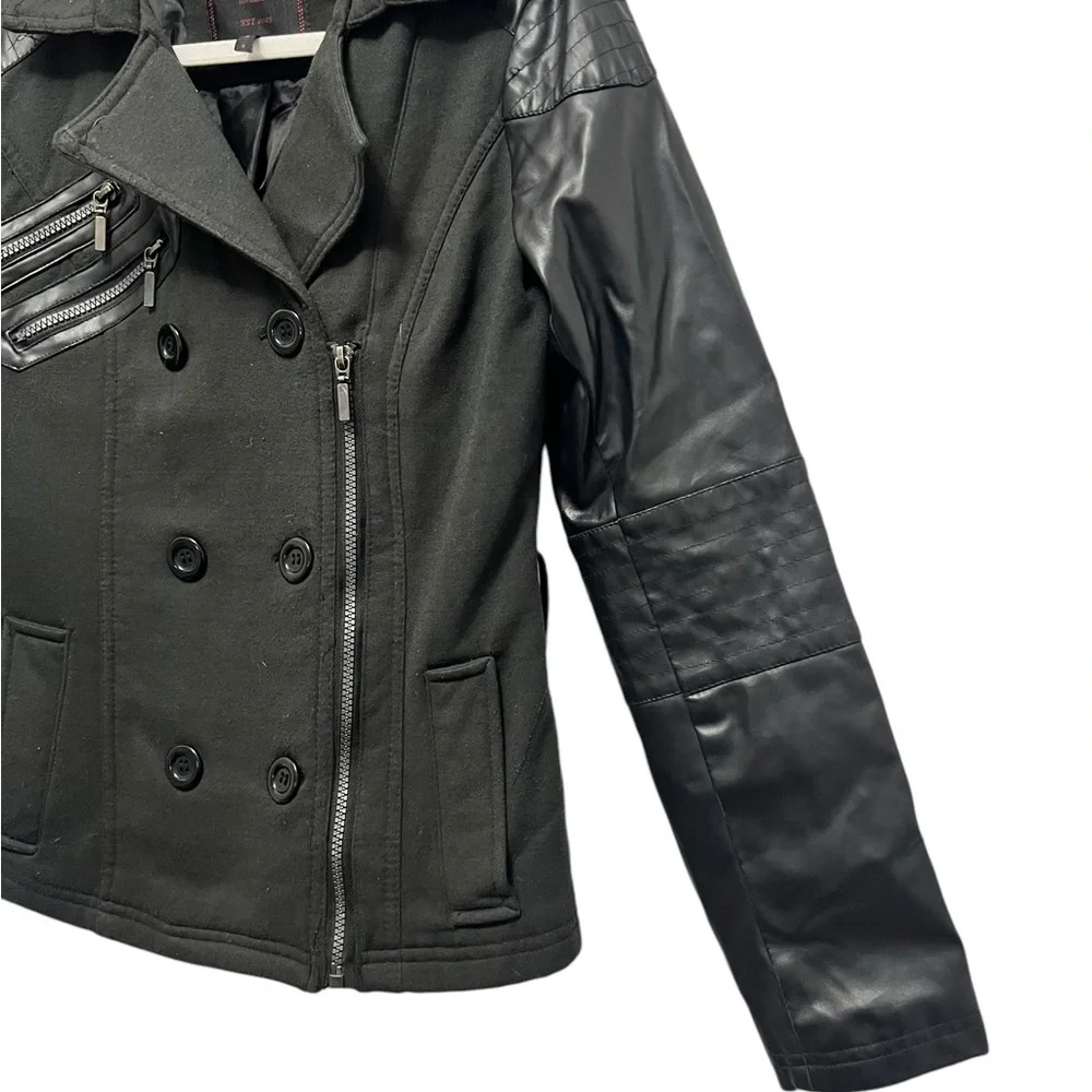 YOKI WOMENS BLACK FLEECE AND FAUX LEATHER JACKET COAT SIZE SMALL - Picture 5 of 13